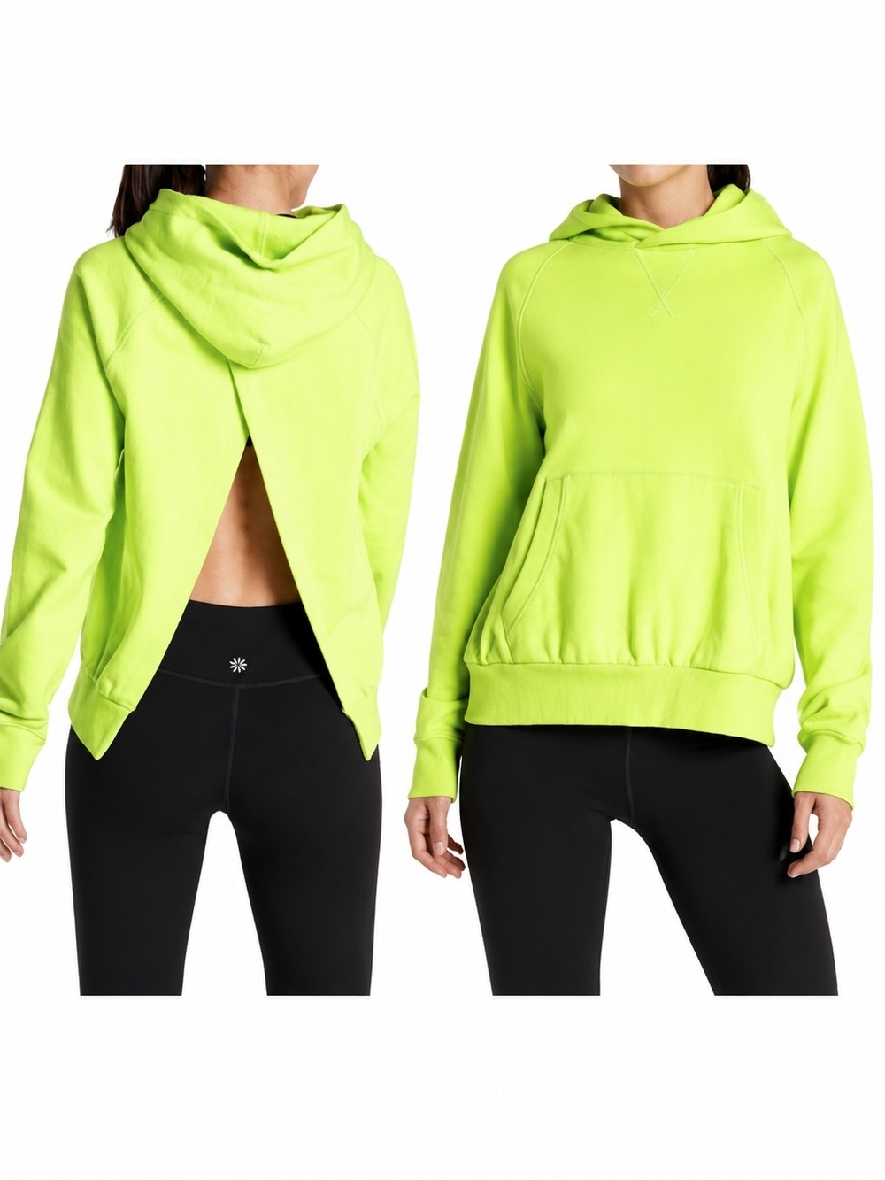Athleta Moonrise Hoodie Medium Organic Cotton Neon Green Open Back NWT Campus
